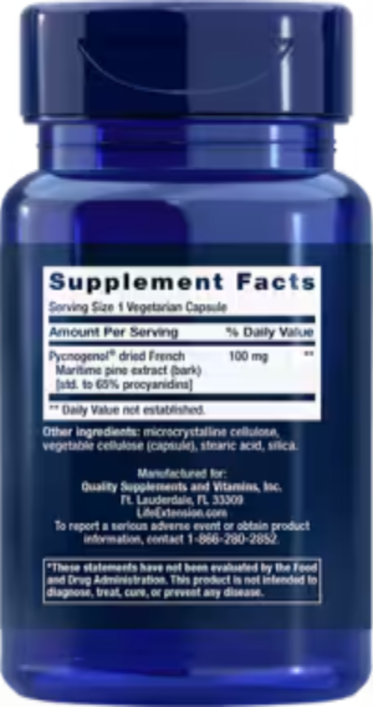 Life Extension Pycnogenol French Maritime Pine Bark Extract 100 mg 60 Vegetarian Capsules