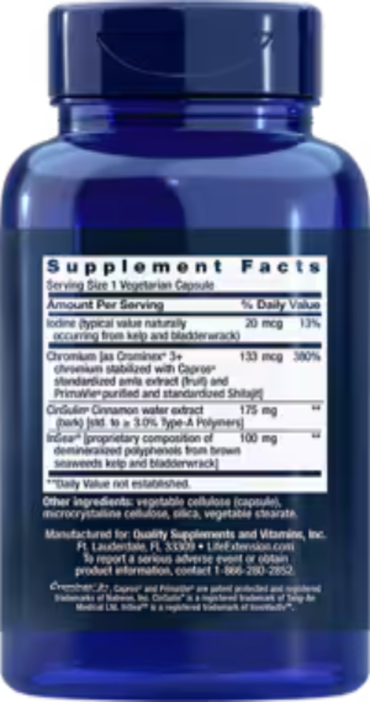 Life Extension CinSulin with InSea2 and Crominex 3+ 90 Vegetarian Capsules