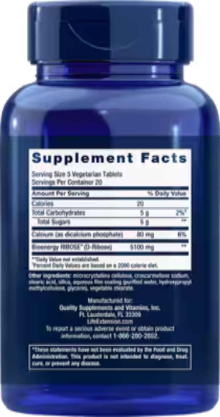 Life Extension D-Ribose Tablets - 100 Vegetarian Tablets