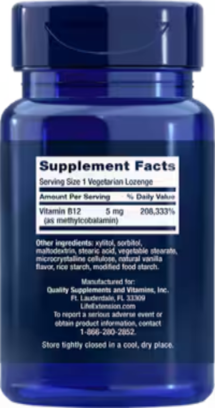 Life Extension Vitamin B12 Methylcobalamin 5 mg 60 Vegetarian Lozenges