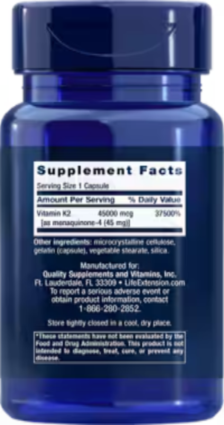 Life Extension Mega Vitamin K2 45000 mcg 30 Capsules
