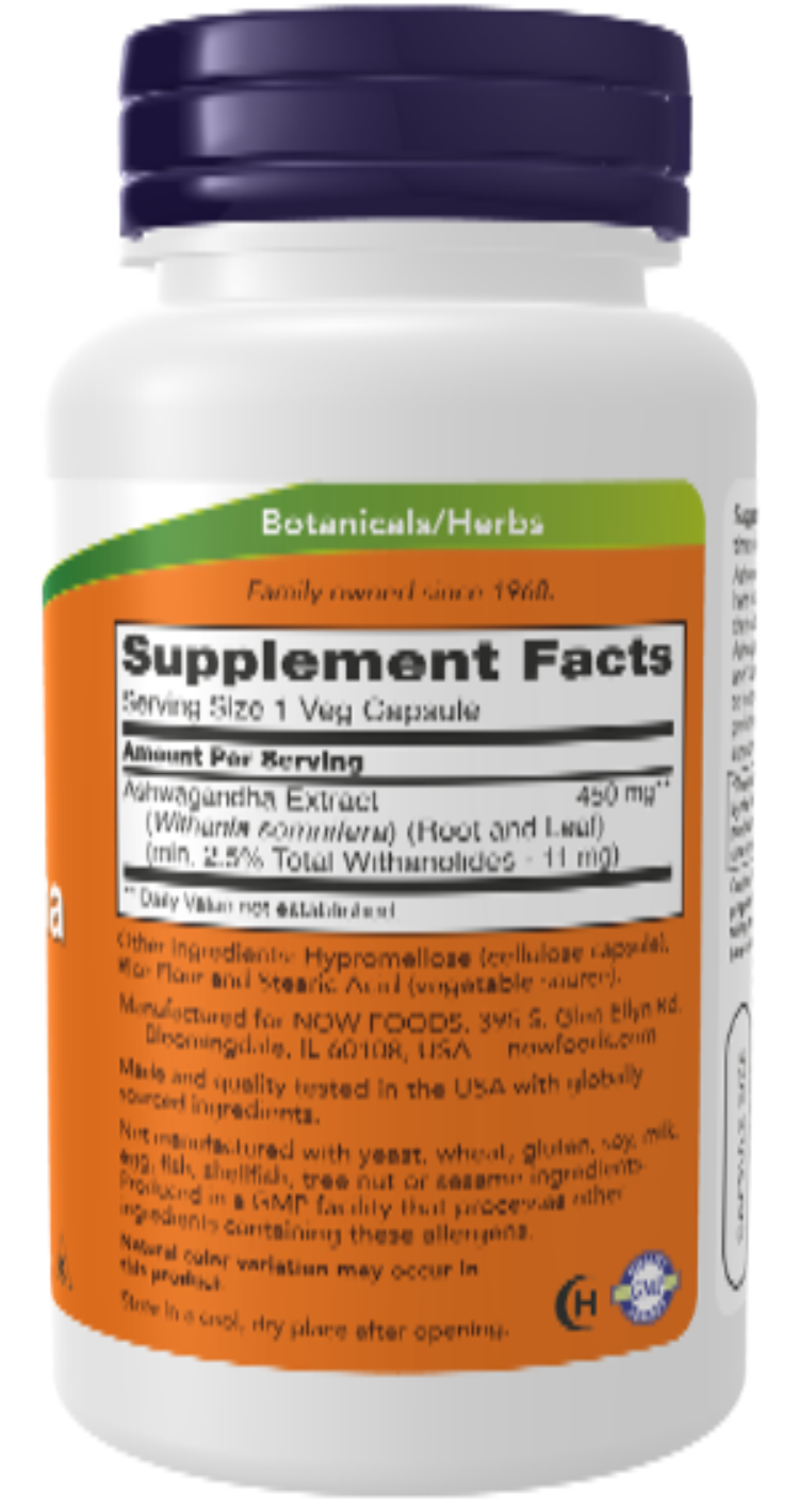 NOW Foods Ashwagandha 450 mg 180 Veg Capsules
