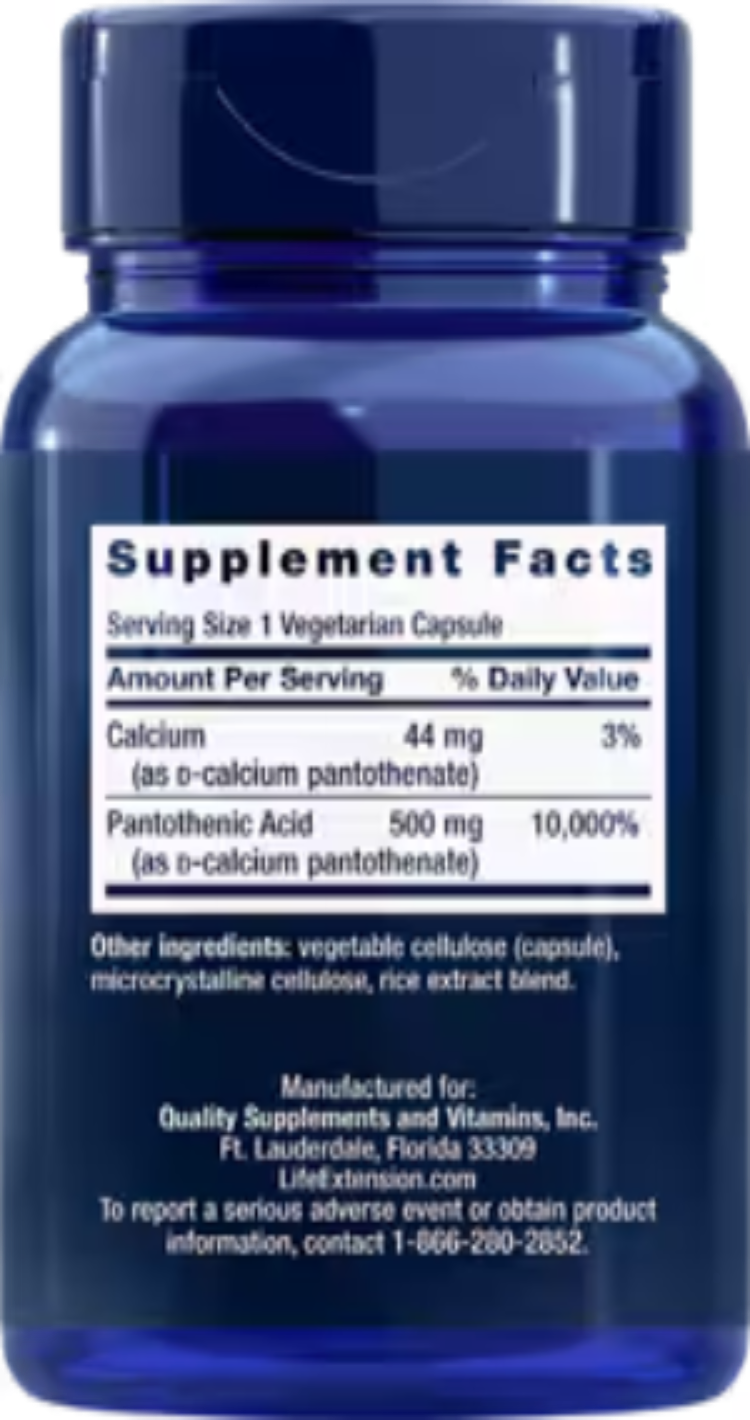 Life Extension Pantothenic Acid Vitamin B-5 500 mg 100 Vegetarian Capsules