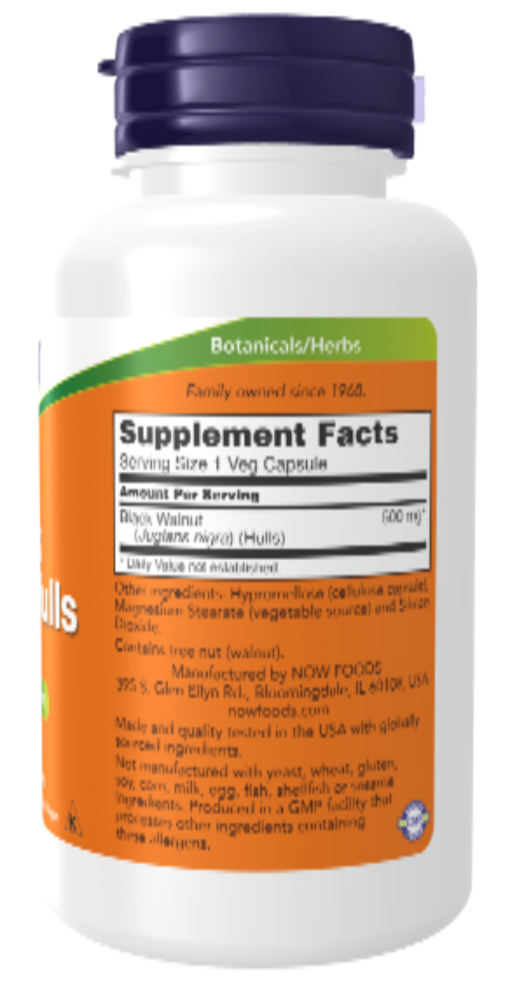 NOW Foods Black Walnut Hulls 500 mg 100 Veg Capsules