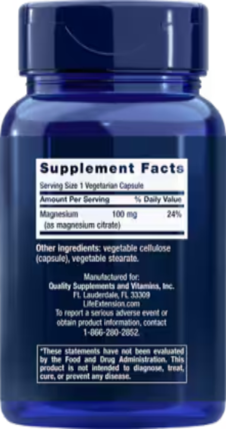 Life Extension Magnesium Citrate 100 mg 100 Vegetarian Capsules