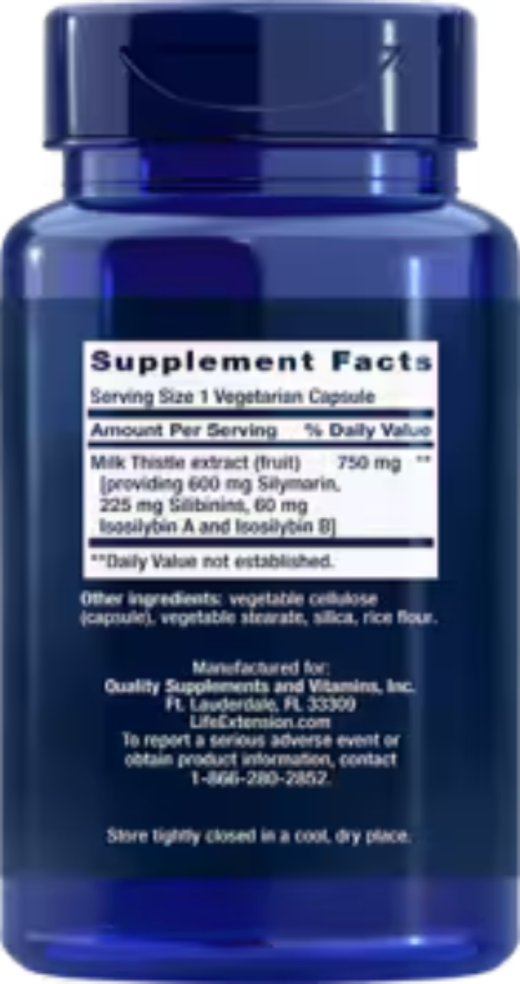 Life Extension Milk Thistle Silymarin Silibinins Isosilybin A & B 60 Vegetarian Capsules