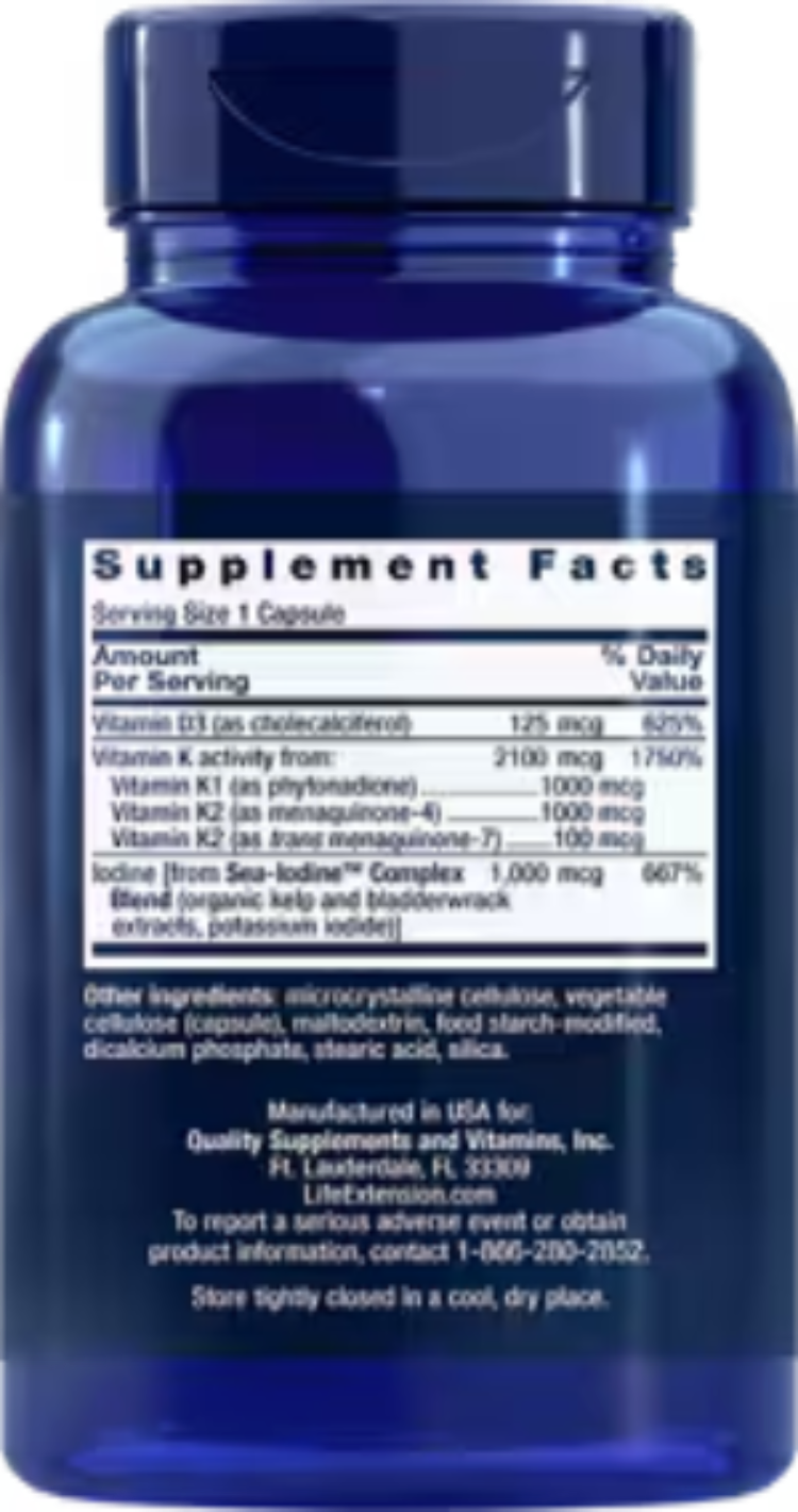 Life Extension Vitamins D and K with Sea-Iodine 60 Capsules
