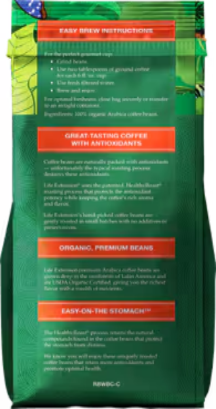 Life Extension Rainforest Blend Whole Bean Coffee 12 oz