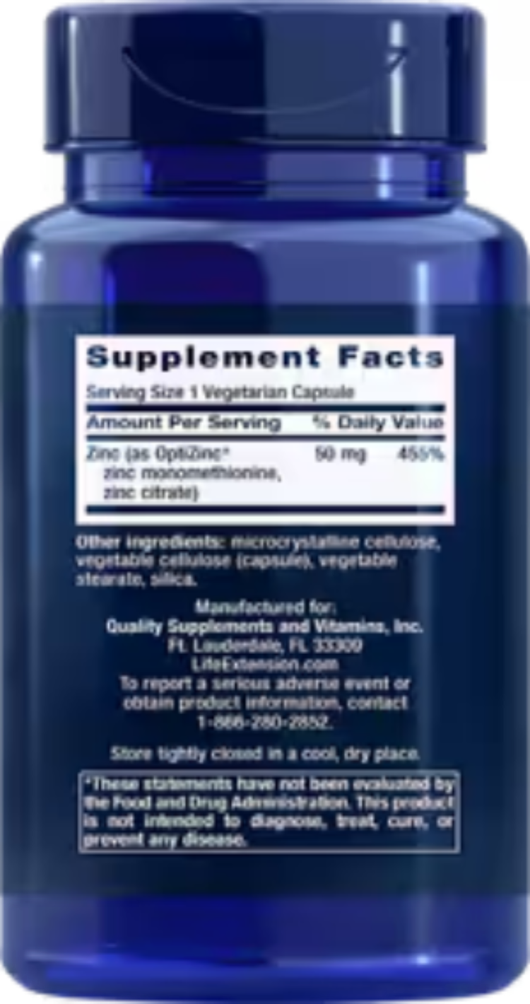Life Extension Zinc Caps 50 mg 90 Vegetarian Capsules