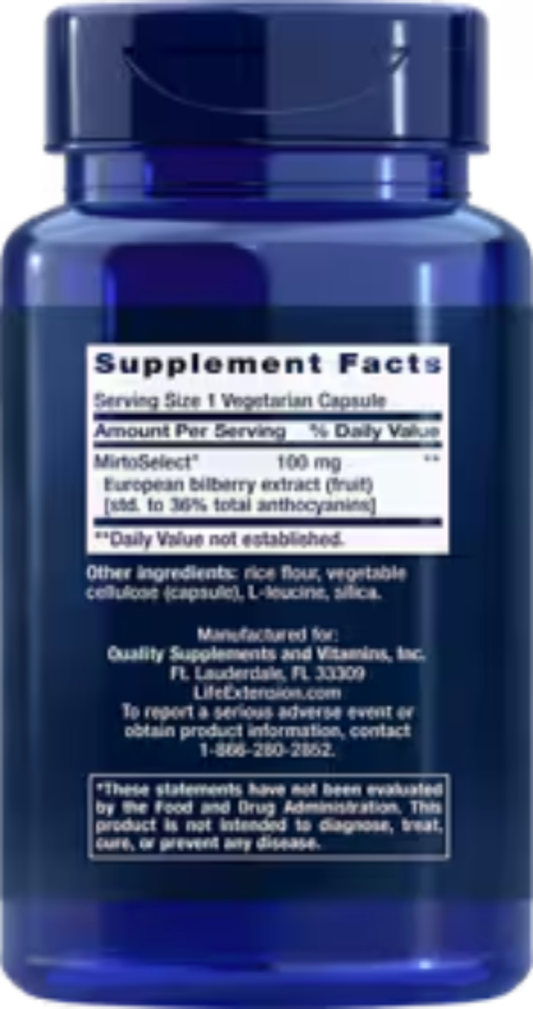 Life Extension Standardized European Bilberry Extract 100 mg 90 Vegetarian Capsules