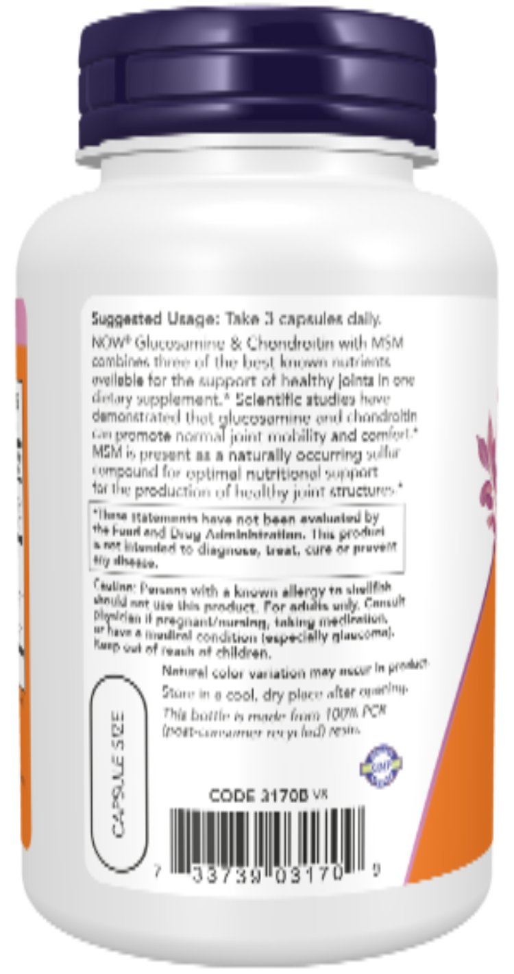 NOW Foods Glucosamine & Chondroitin with MSM 180 Capsules