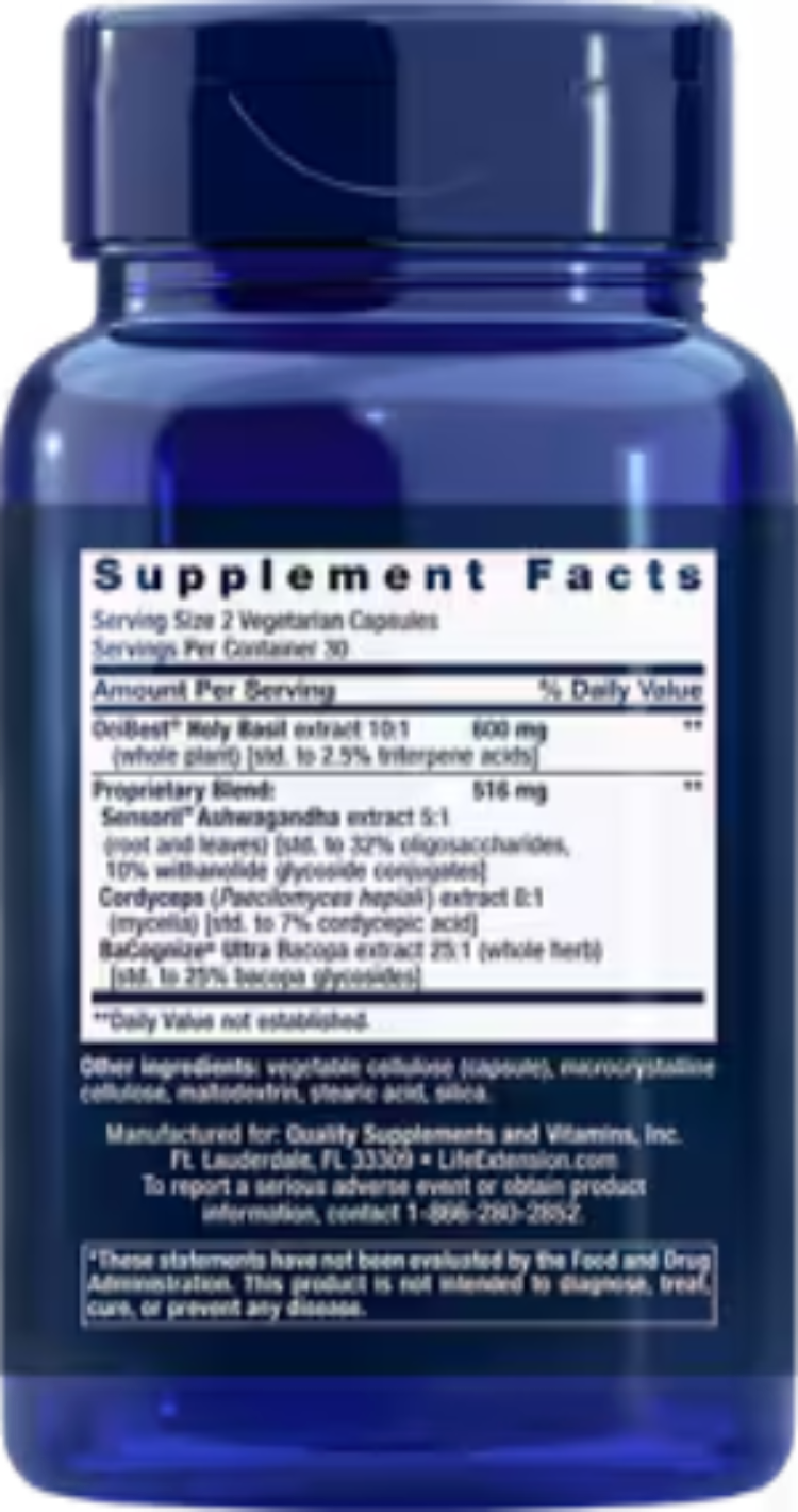 Life Extension Adaptogen Energy Formula 60 Vcaps | Rhodiola Cordyceps Ashwagandha