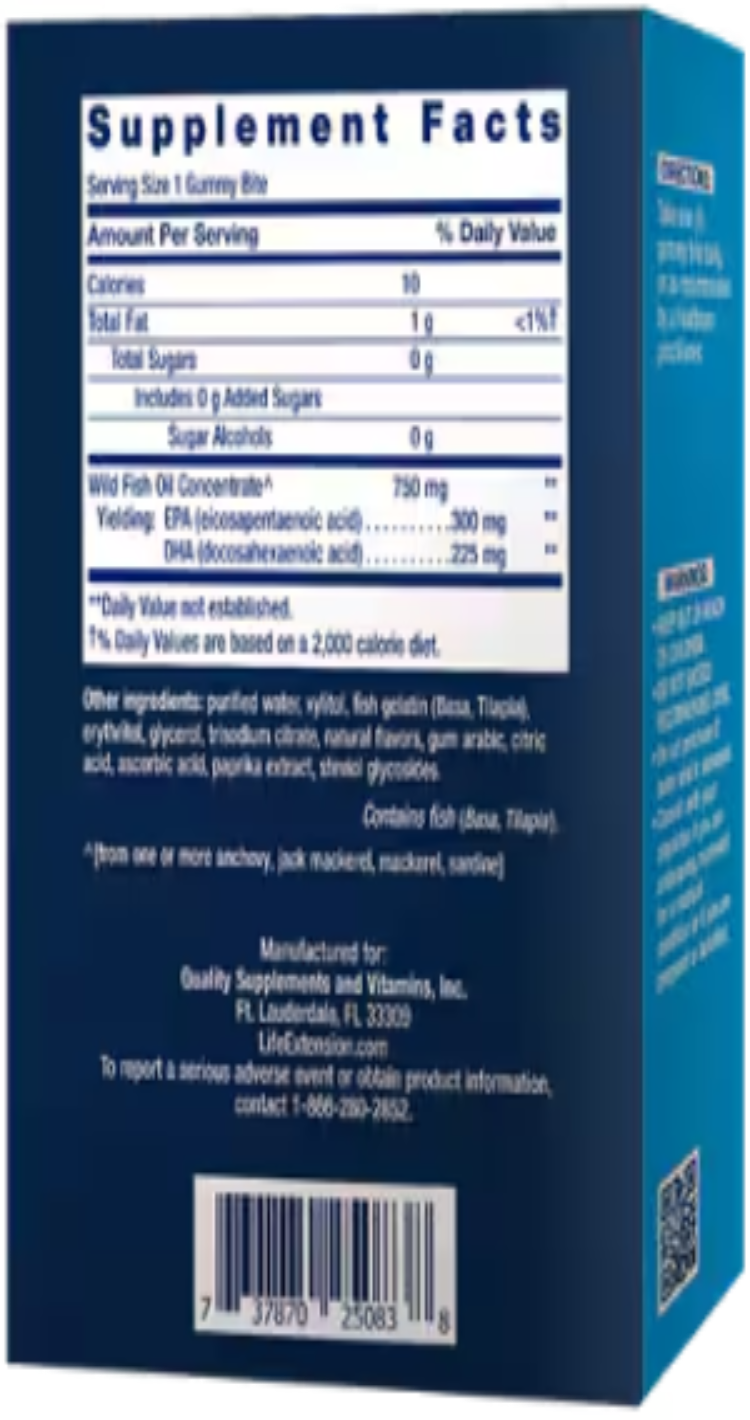 Life Extension Omega-3 Fish Oil Gummy Bites Tropical Fruit Flavor 36 Gummies