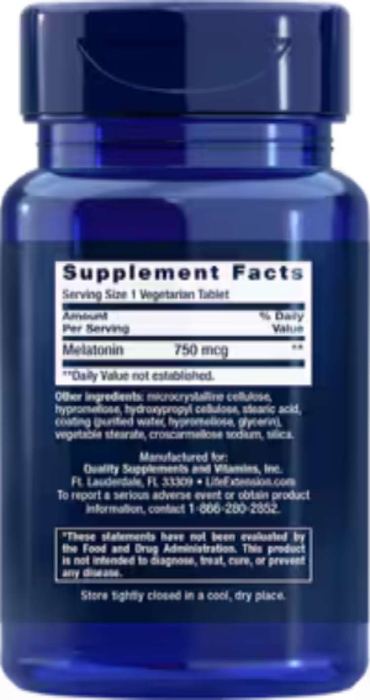 Life Extension Melatonin 6hr Timed Release 750mcg (60 Vtabs)