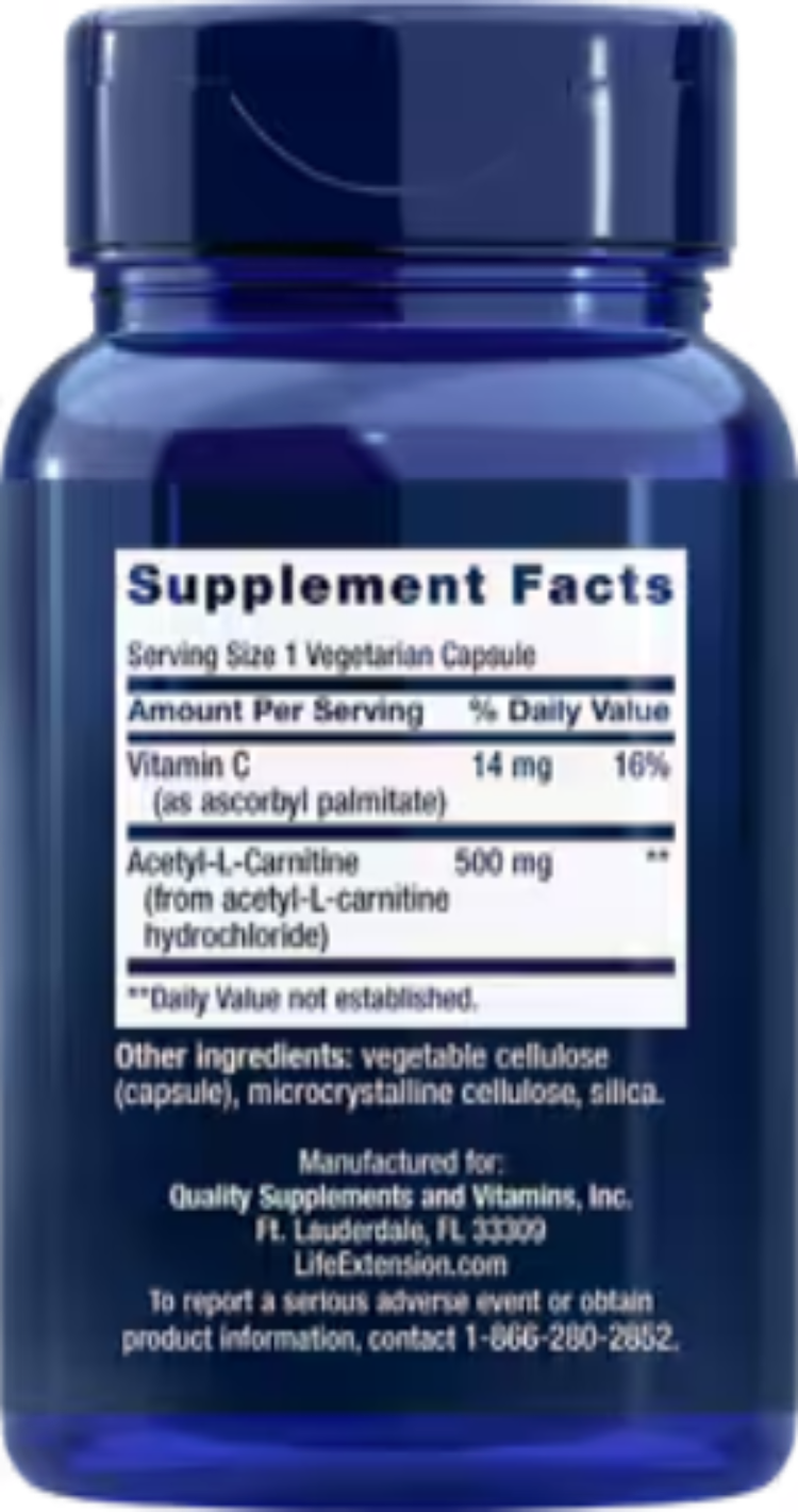 Life Extension Acetyl-L-Carnitine 500 mg 100 Vegetarian Capsules