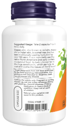 NOW Foods Slippery Elm 400 mg 100 Veg Capsules
