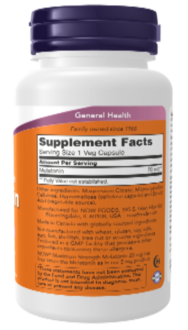 NOW Foods Melatonin Maximum Strength 20 mg 90 Veg Capsules