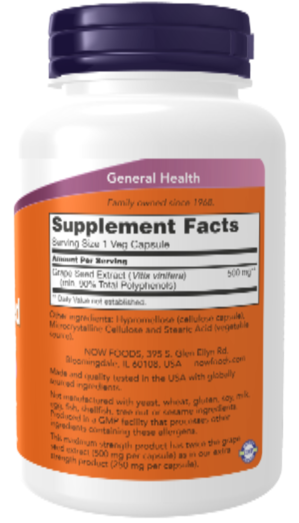 NOW Foods Grape Seed Extract Maximum Strength 500 mg 90 Veg Capsules