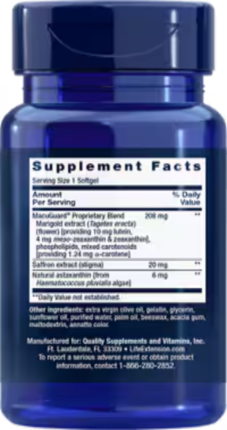 Life Extension MacuGuard Ocular Support with Saffron & Astaxanthin 60 Softgels