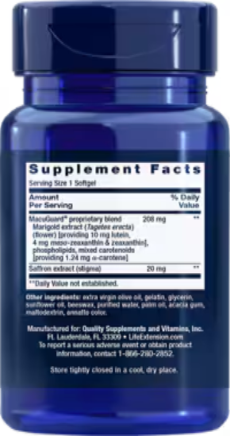 Life Extension MacuGuard Ocular Support with Saffron 60 Softgels