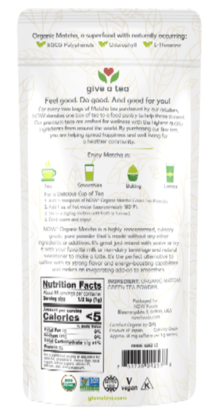 NOW Foods Organic Matcha Green Tea Powder 3 oz | Ceremonial Grade