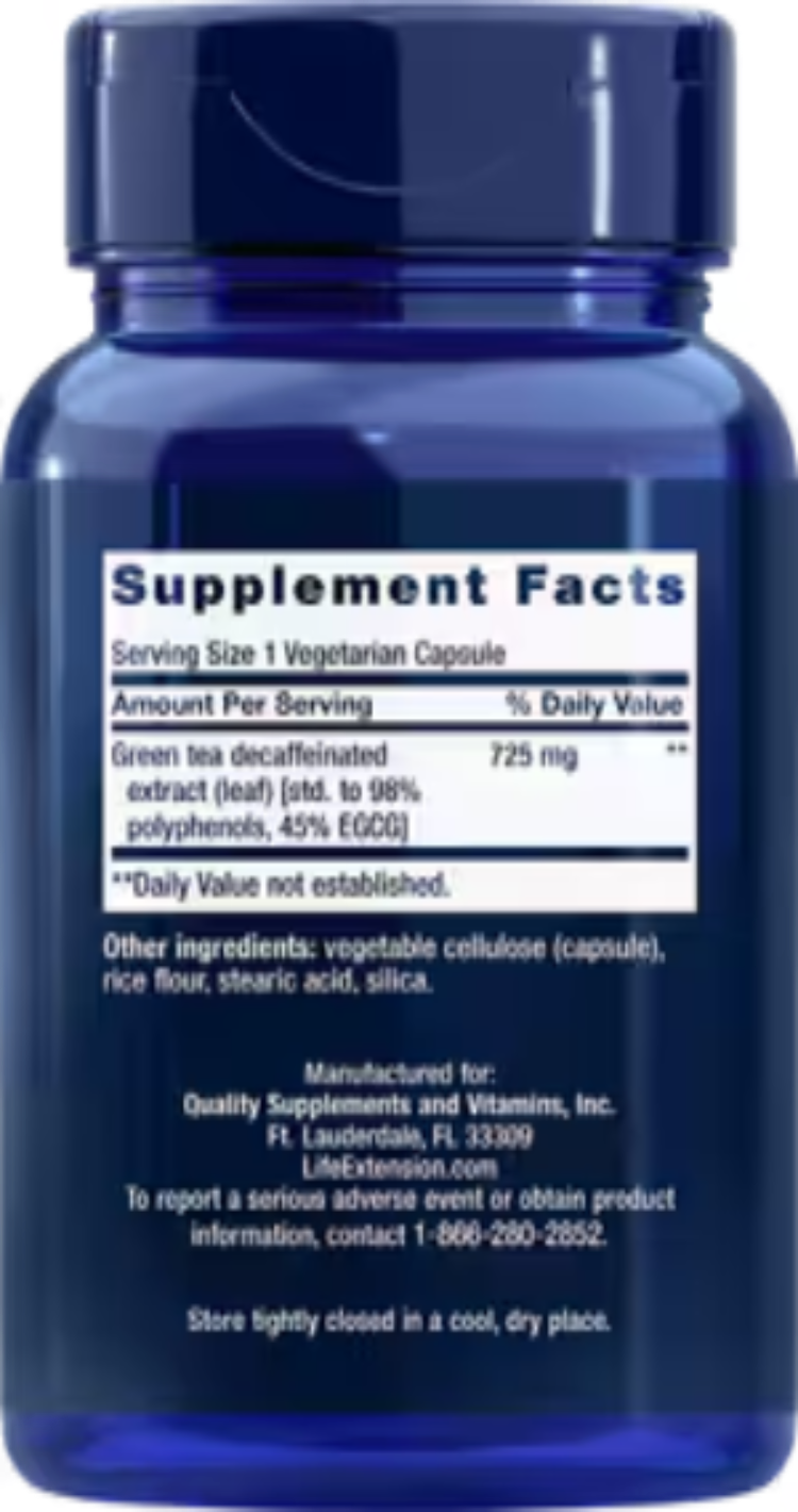 Life Extension Decaffeinated Mega Green Tea Extract 100 Vegetarian Capsules