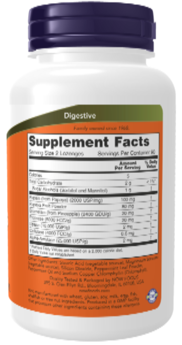 NOW Foods Papaya Enzyme Papain Chewable 180 Lozenges