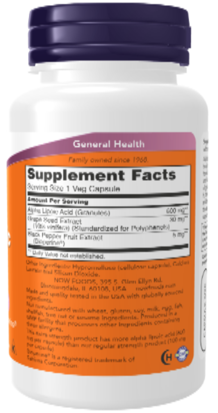 NOW Foods Alpha Lipoic Acid 600 mg High-Potency Universal Antioxidant | 120 VCaps product image 2