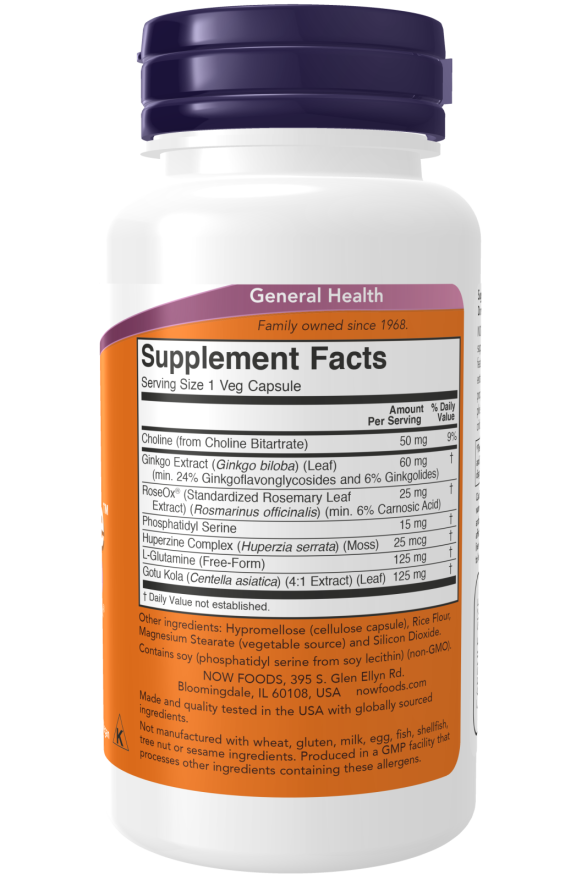 NOW Foods Brain Support Formula 60 Veg Capsules product image 2