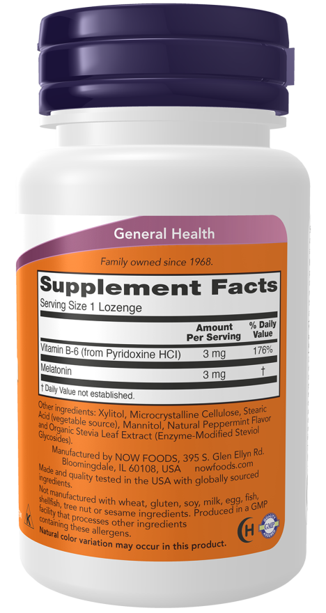 NOW Foods Melatonin 3 mg Peppermint Lozenges 100 ct