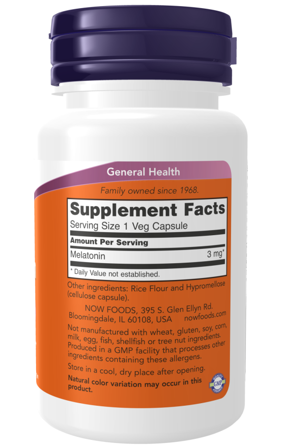 NOW Foods Melatonin 3 mg 180 Veg Capsules