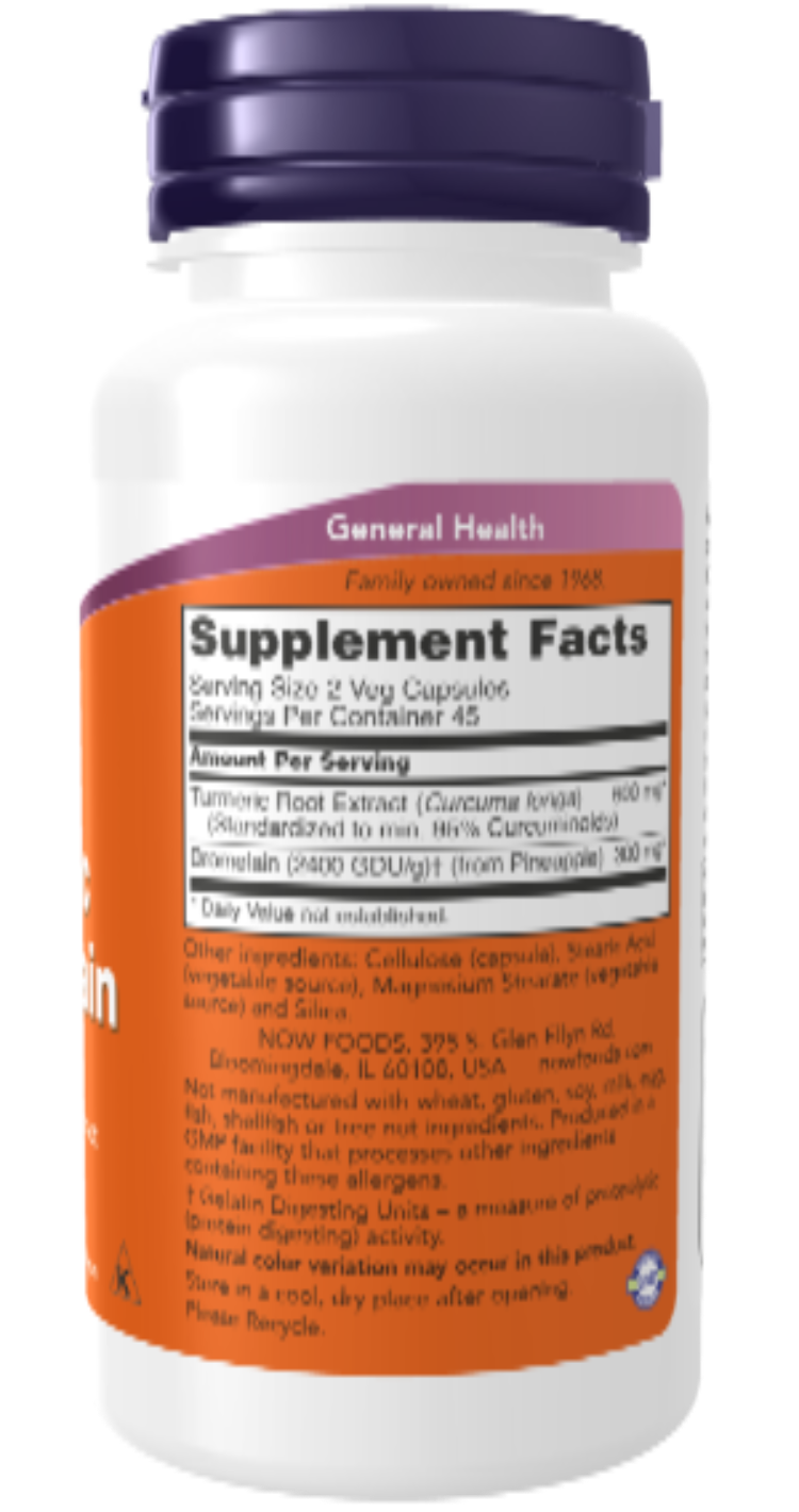 NOW Foods Turmeric & Bromelain 90 Veg Capsules