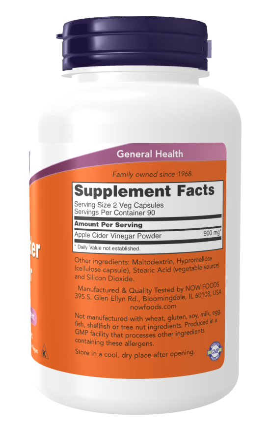 NOW Foods Apple Cider Vinegar 450 mg 180 Veg Capsules | Digestive & Metabolic Wellness