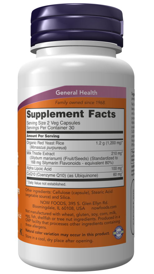 NOW Foods Red Yeast Rice 600 mg with CoQ10 | 60 Veg Capsules