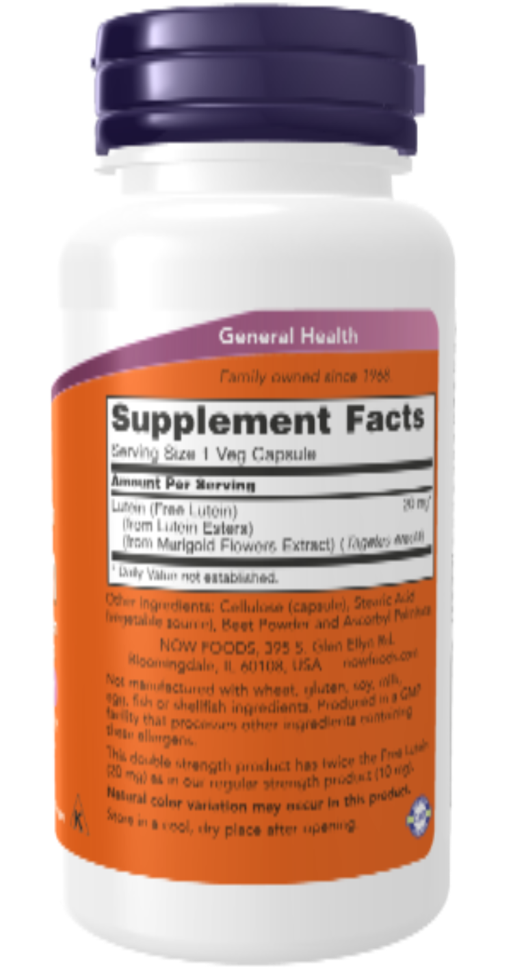 NOW Foods Lutein Double Strength 20 mg | FloraGLO Lutein & Zeaxanthin | 90 Vcaps