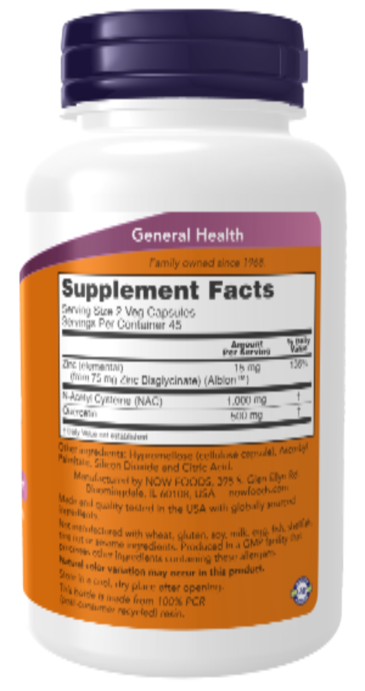 NOW Foods NAC Quercetin & Zinc 90 Veg Capsules | Antioxidant & Seasonal Wellness