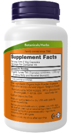 NOW Foods Turkey Tail 500 mg 90 Veg Capsules | Trametes Versicolor