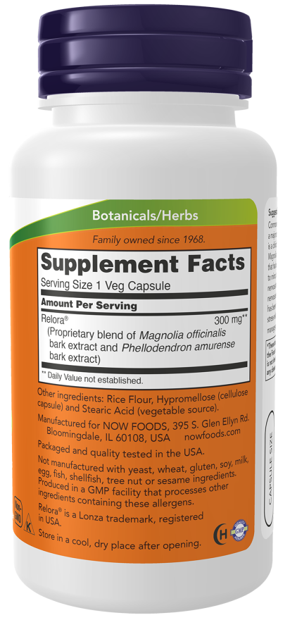 NOW Foods Relora 300 mg 60 Veg Capsules | Magnolia & Phellodendron Blend