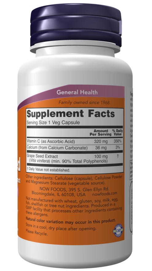 NOW Foods Grape Seed 100 mg 200 Veg Capsules