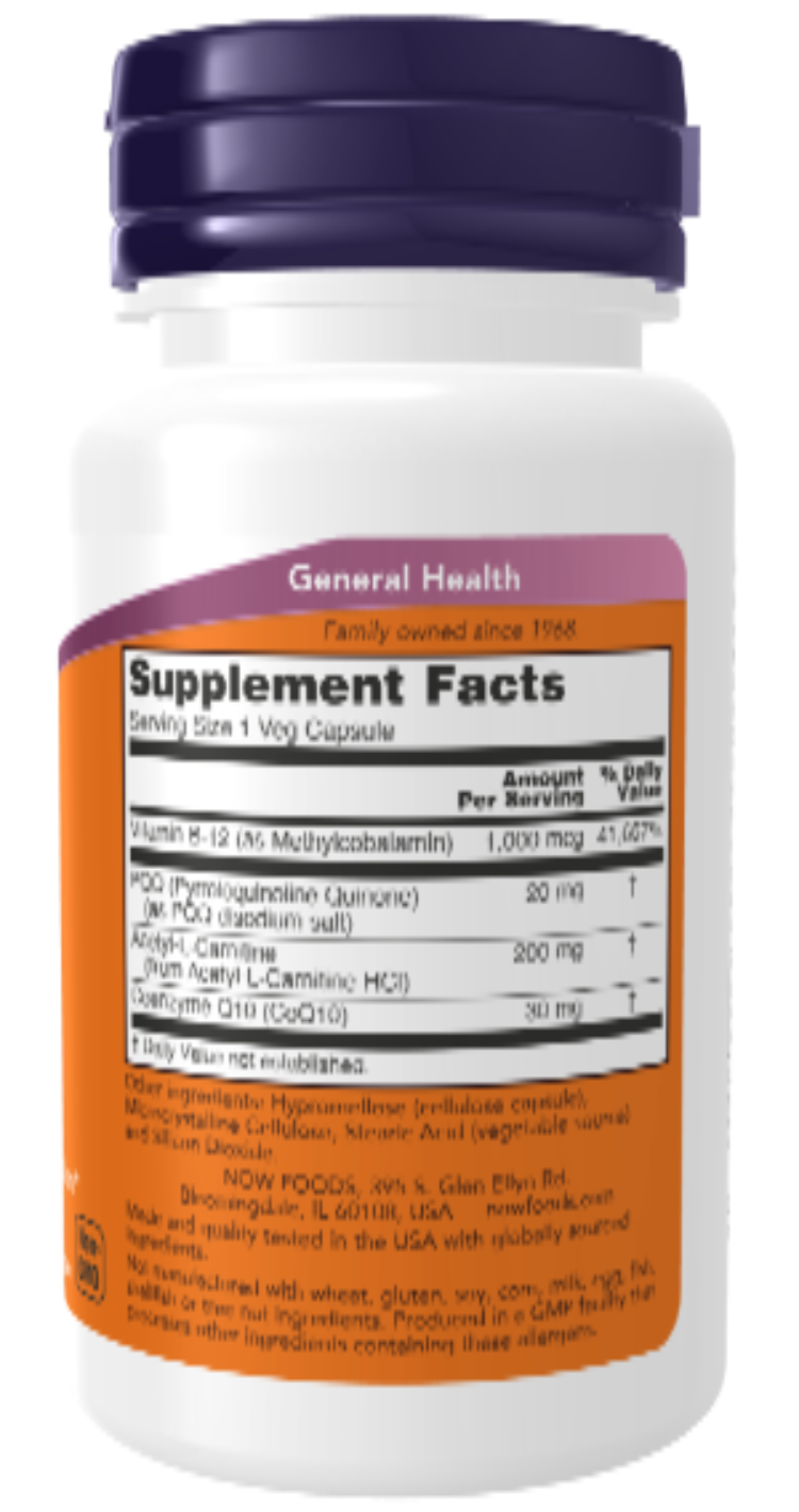 NOW Foods PQQ Energy 30 Veg Capsules | Pyrroloquinoline Quinone