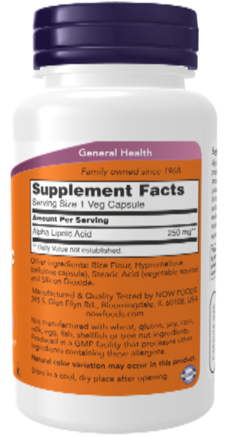 NOW Foods Alpha Lipoic Acid 250 mg 60 Veg Capsules bottle