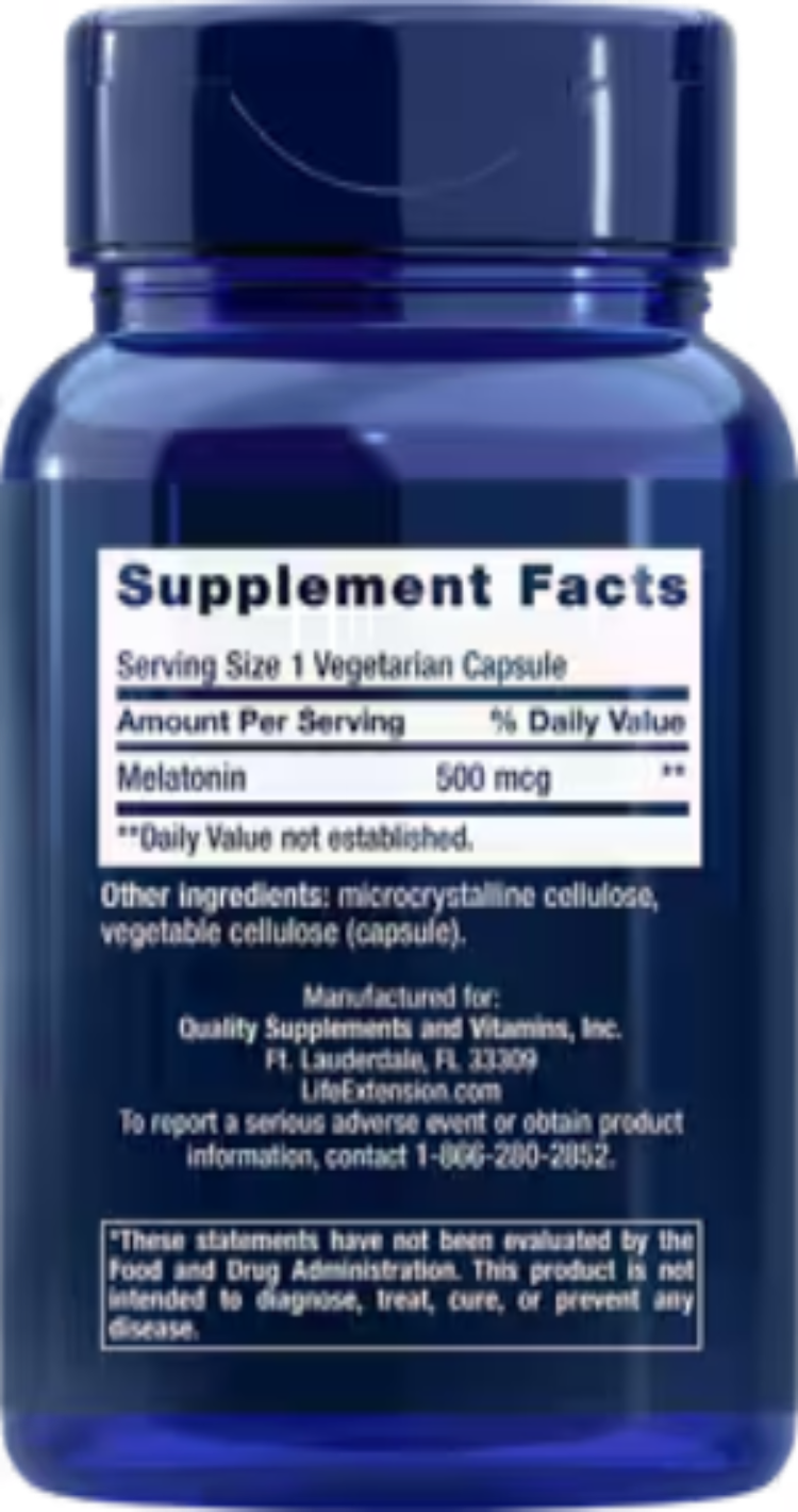 Life Extension Melatonin 500 mcg 200 Vegetarian Capsules
