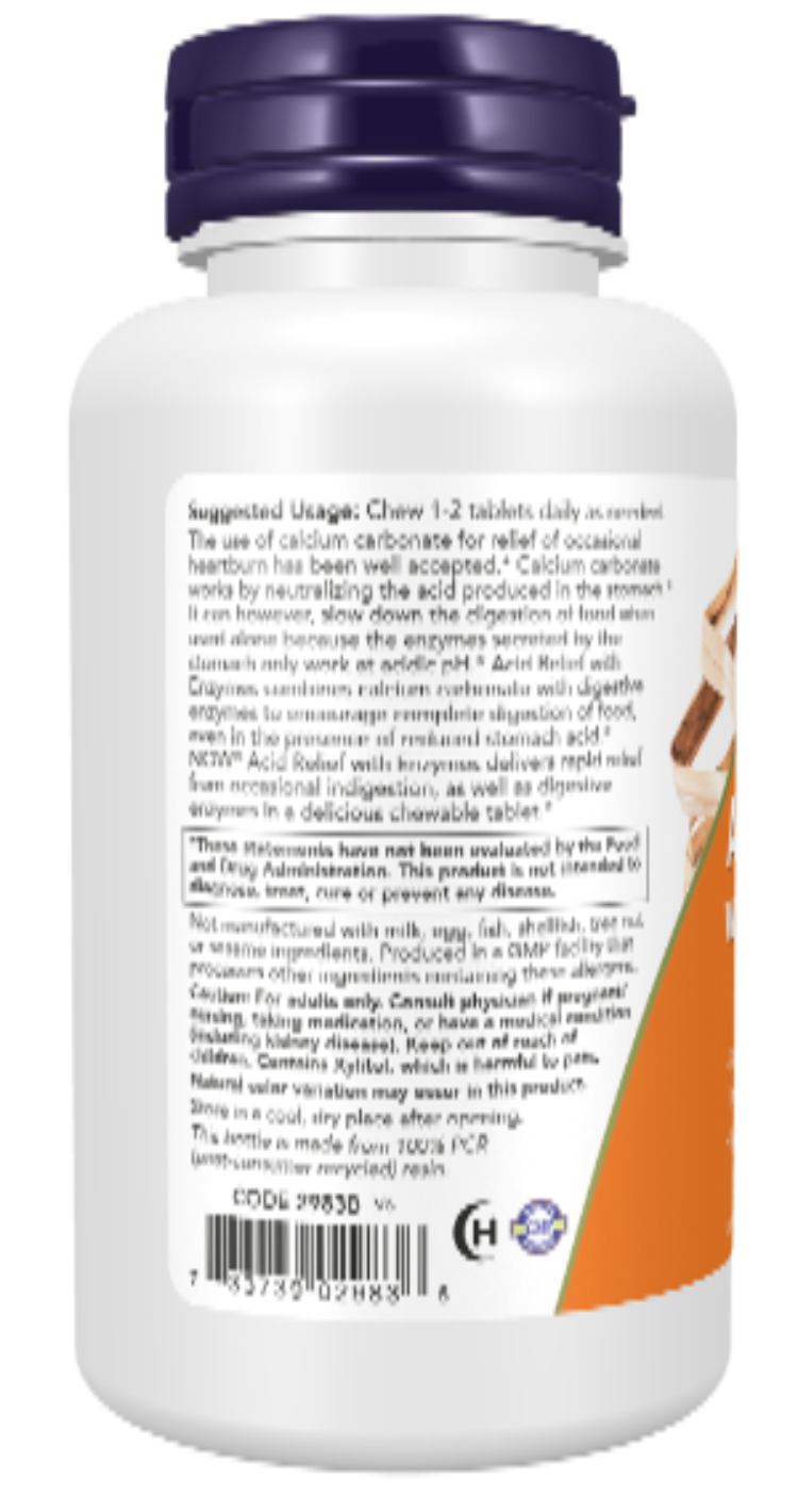 NOW Foods Acid Relief with Enzymes 60 Chewables