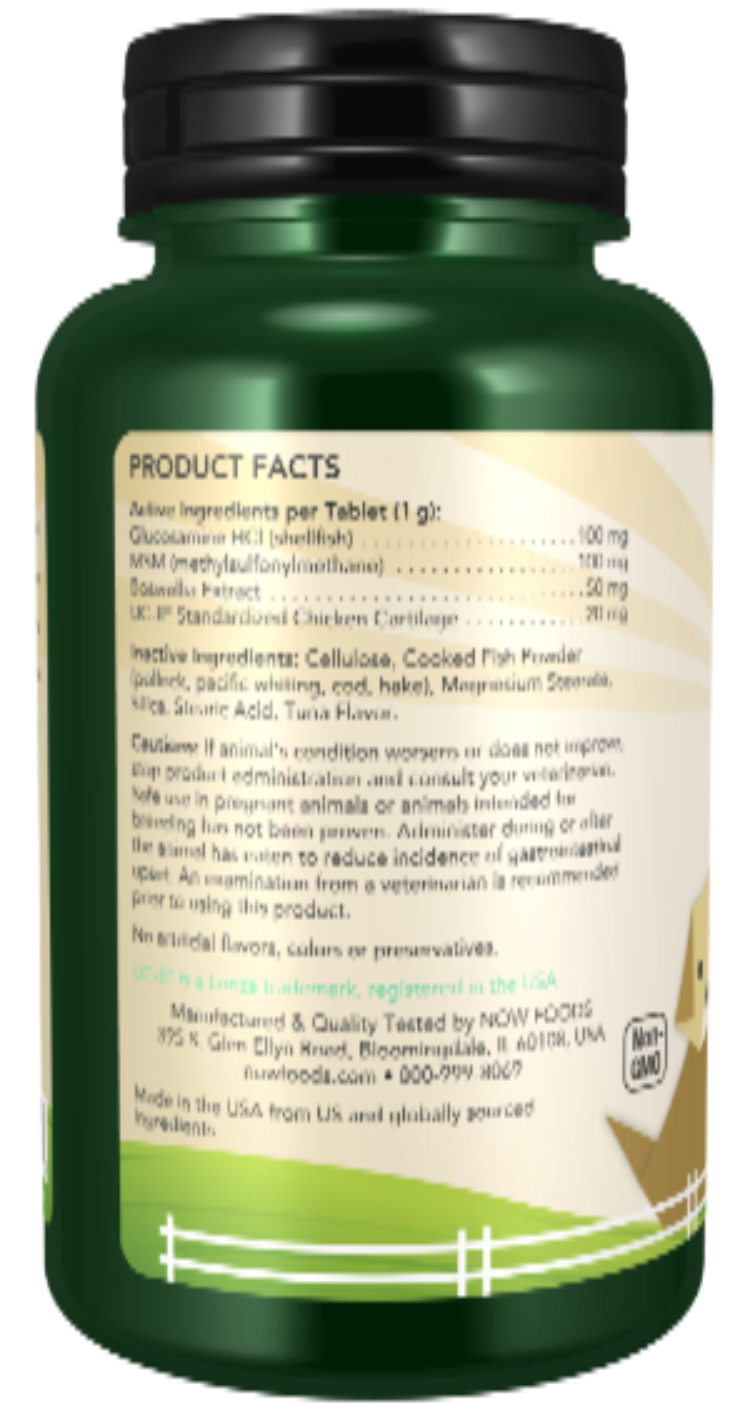 NOW Pets UC-II Advanced Joint Mobility Chewable for Dogs & Cats 60 Tablets