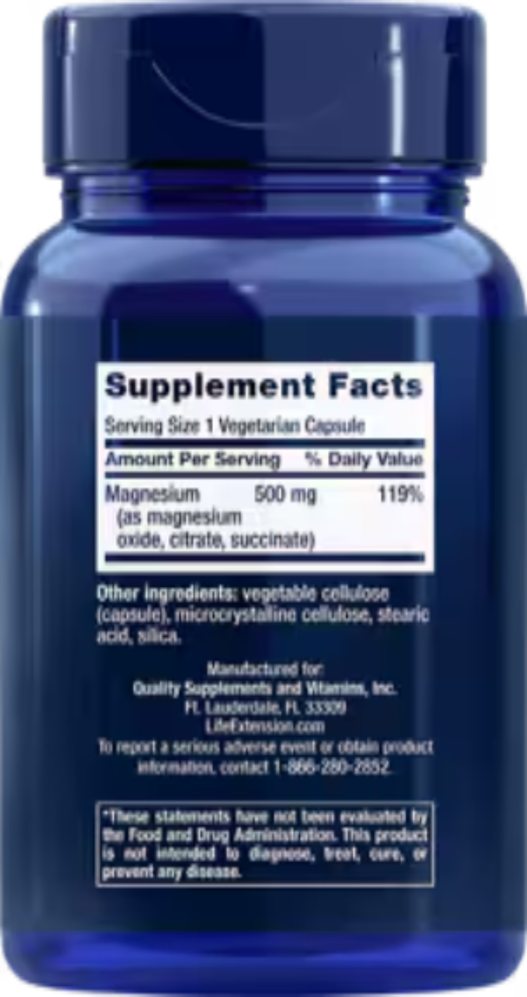 Life Extension Magnesium Caps 500 mg 100 Vegetarian Capsules