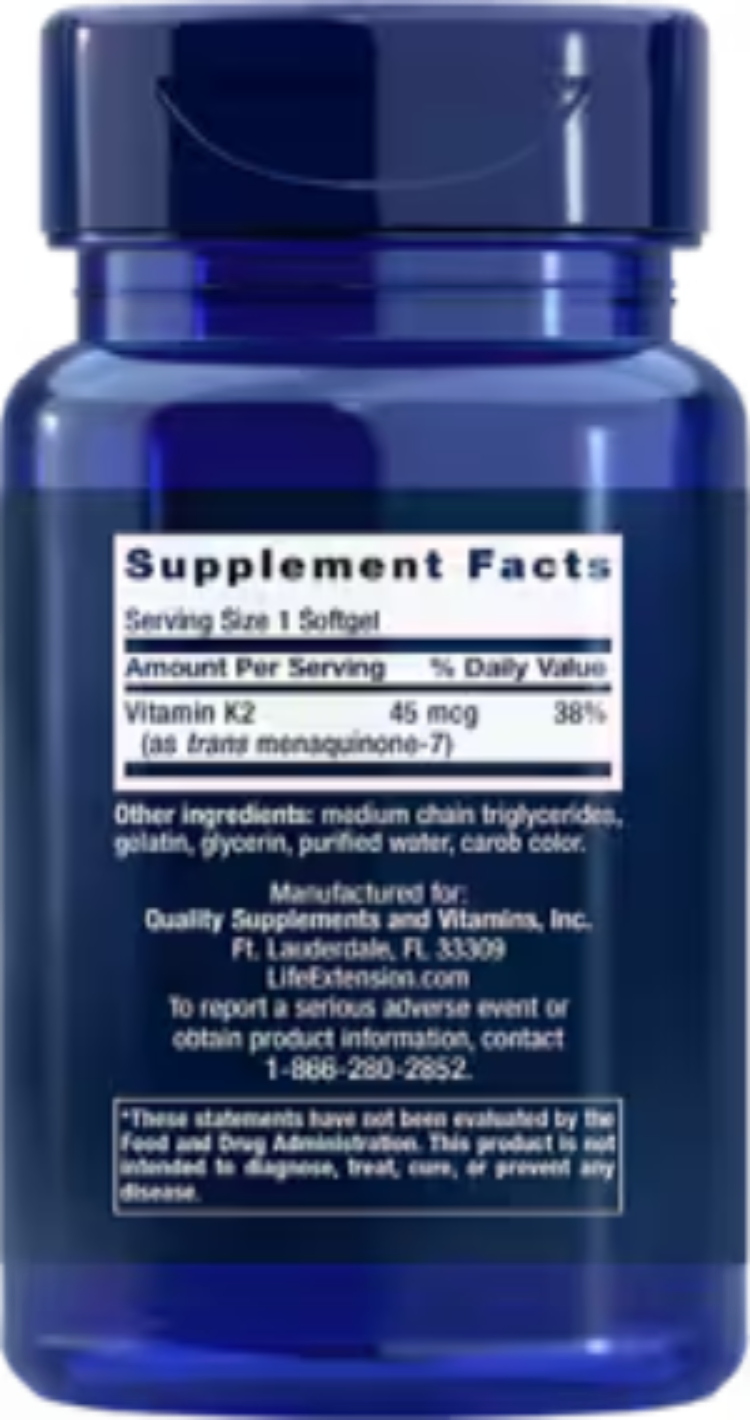 Life Extension Low Dose Vitamin K2 MK-7 45 mcg 90 Softgels