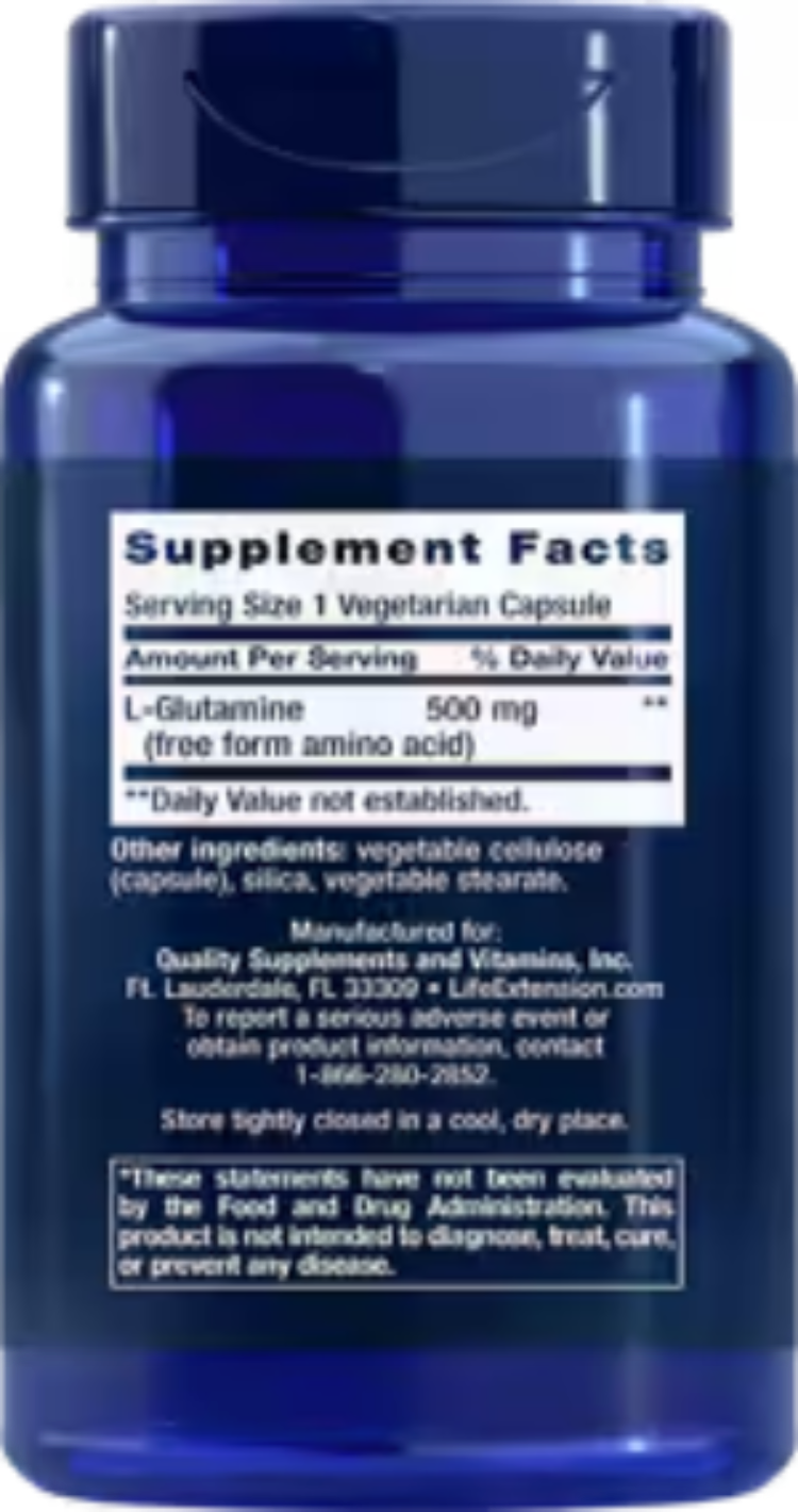 Life Extension L-Glutamine 500 mg 100 Vegetarian Capsules
