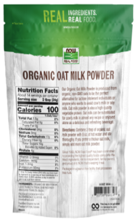 NOW Foods Organic Oat Milk Powder 12 oz | Dairy-Free Milk