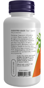 NOW Foods Dandelion Root 500 mg | Taraxacum Officinale | 100 Veg Capsules