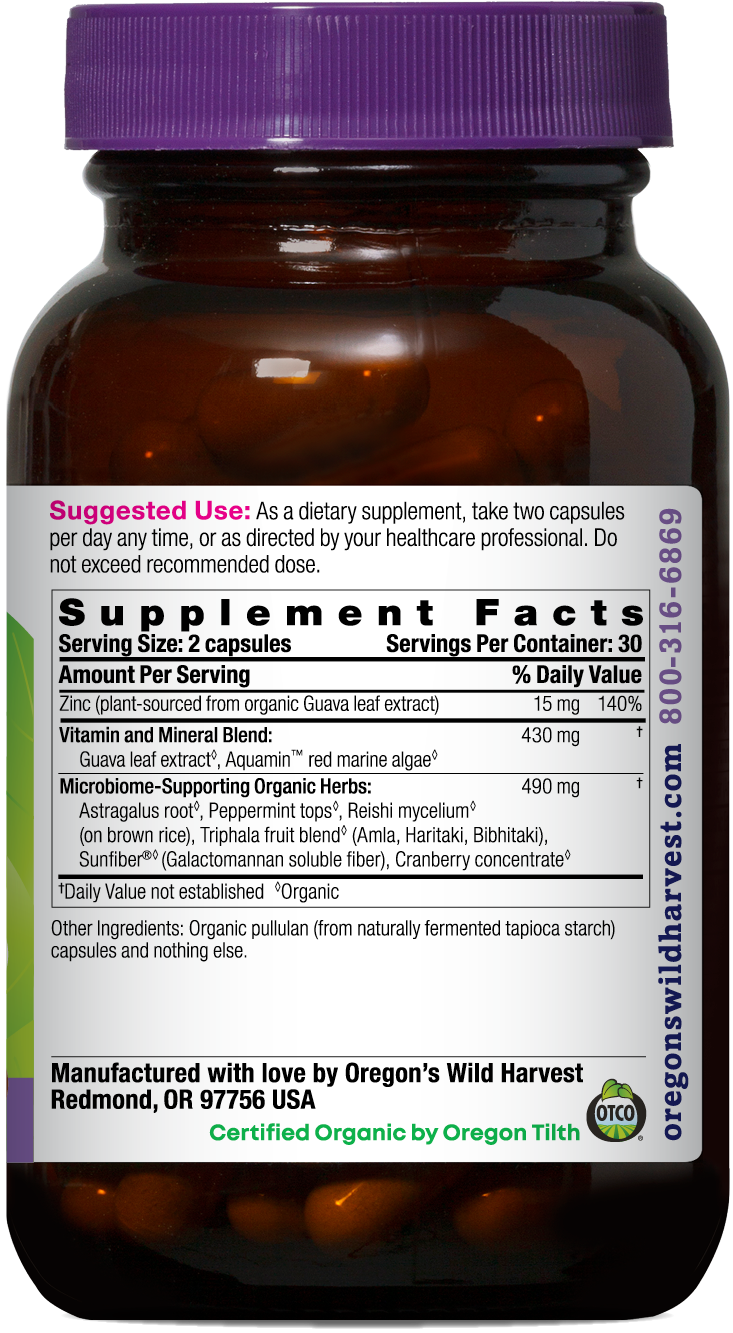 Oregon's Wild Harvest Zinc Organic 60 Capsules right side